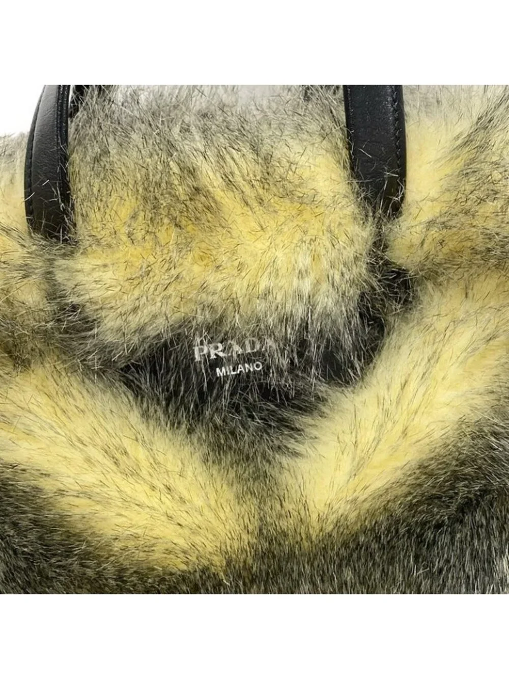 ★SOLD★ Prada Tote Ivory Black Leather Faux Fur X - Picture 13 of 15